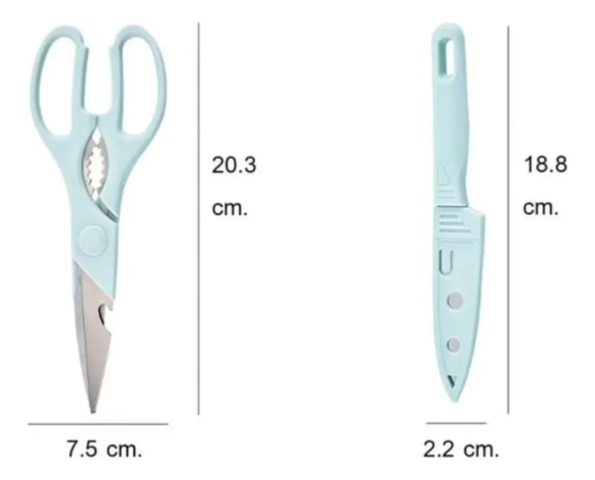 Kit de Cozinha 4 em 1: Faca, Tesoura, Descascador e Tábua