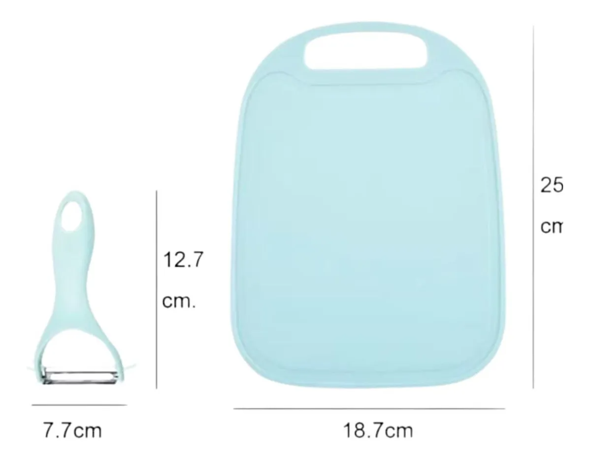 Kit de Cozinha 4 em 1: Faca, Tesoura, Descascador e Tábua