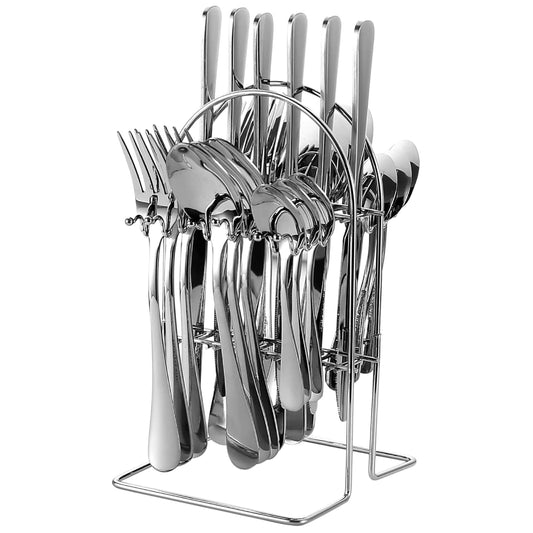 Faqueiro 25 Peças em Aço Inox com Suporte Organizador