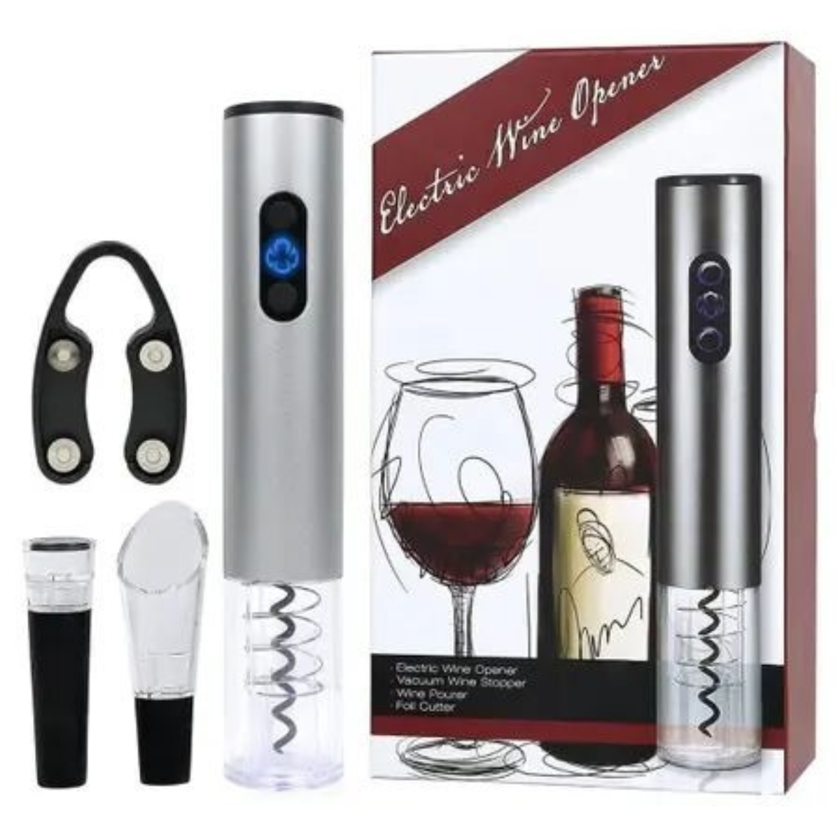 Kit Noite de Vinhos e Frios: Tábua com Espátulas + Abridor Elétrico