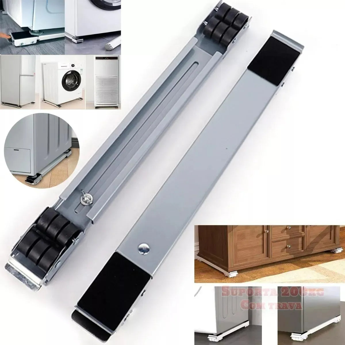 Base Móvel Ajustável para Geladeira, Fogão e Móveis (Suporta 200kg)